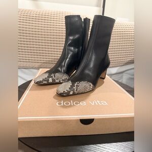 Dolce Vita Black and Snake Print Heeled Boots